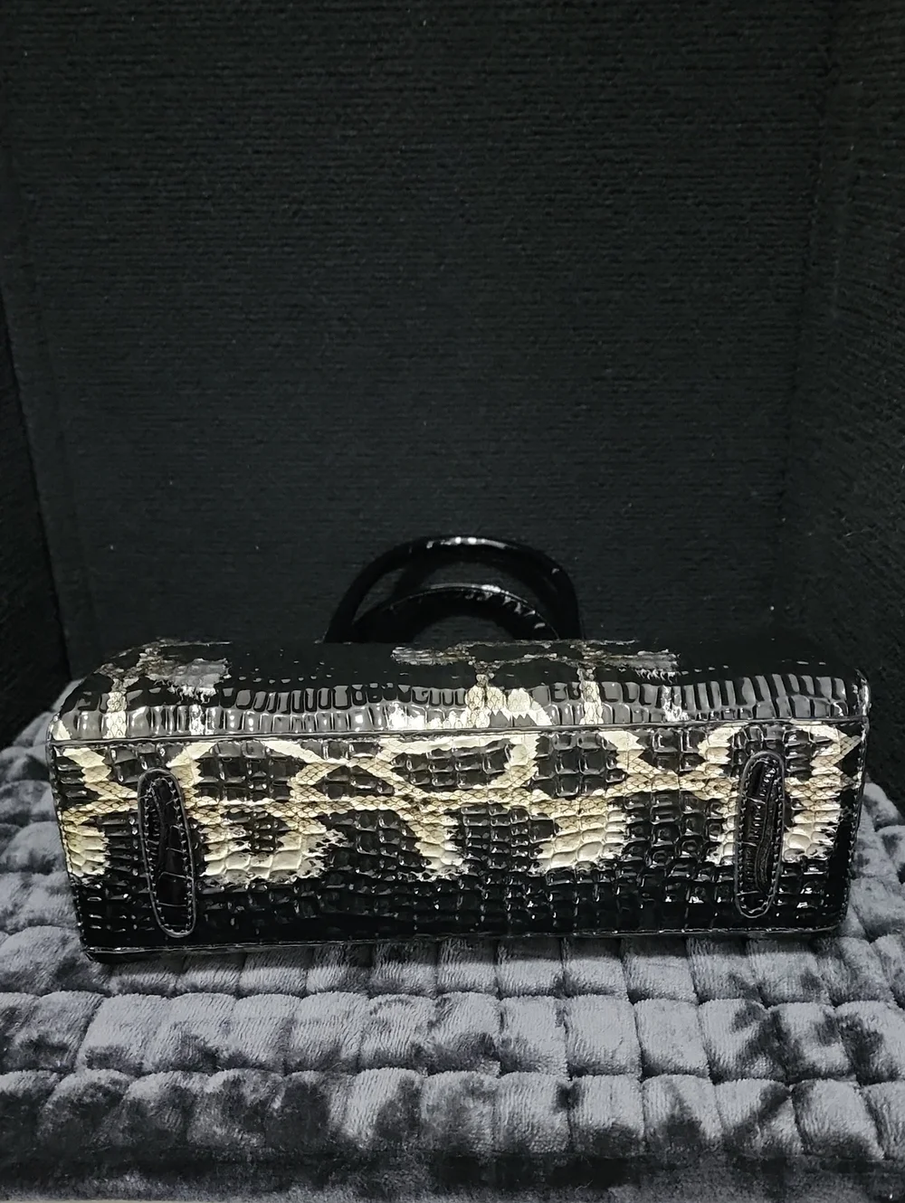 NWOT Black Faux-Croc & Snake-Print Top-Handle Bag